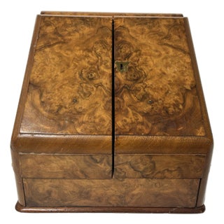 Antique Victorian Burl Walnut Stationery Writing Box For Sale