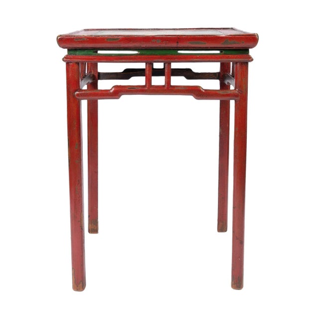 Wood Tibetan Red Lacquered Side Table (1910) For Sale - Image 7 of 13