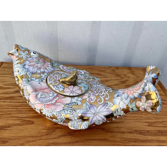 Vintage Hand Painted Porcelain Covered Carp-Form Tureen For Sale - Image 13 of 13