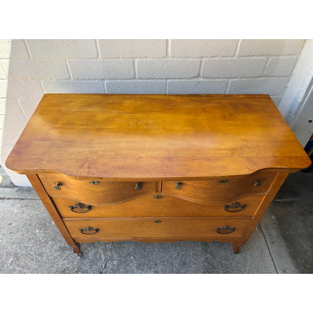 Tan Antique Serpentine Front Dresser / Chest of Drawers on Casters For Sale - Image 8 of 10