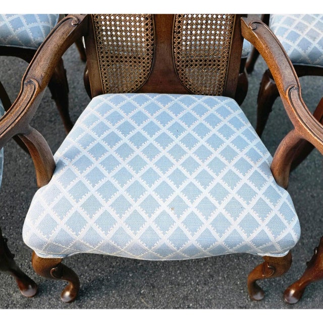 Brown Set of 8 Vintage Queen Anne Solid Walnut and Cane High Back Dining Chairs Attributed to John Stuart for Mount Airy Furniture For Sale - Image 8 of 11
