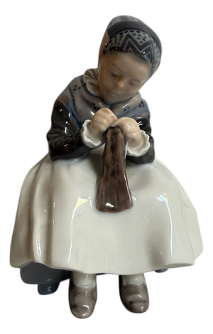 Ceramic Figurine of Girl Knitting from Royal Copenhagen, 20th Century