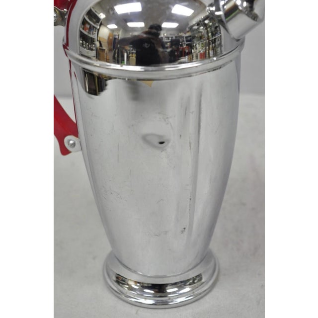 Vintage Art Deco Chrome Cocktail Martini Shaker Red Bakelite Handle by Chromium For Sale - Image 10 of 16