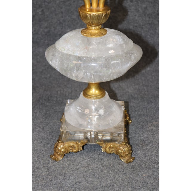 Pair French Louis XV Style Bronze Ormolu & Rock Crystal Lamps For Sale - Image 4 of 14