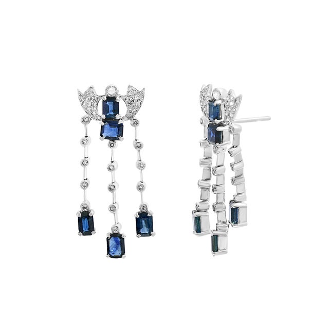 Agi Natural Blue Sapphire & Diamond Necklace 18 Karat White Gold, Suite, Estate For Sale - Image 4 of 8