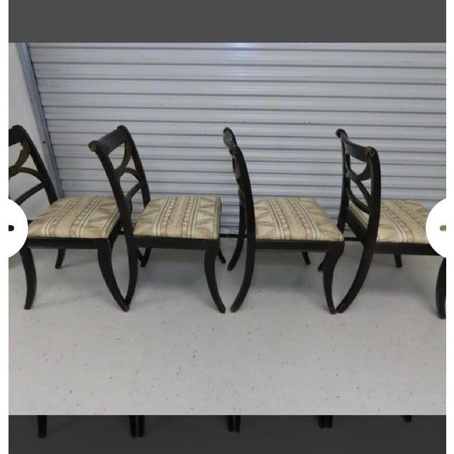 Maitland Smith Gilded Empire Revival Marble-Top Center Table With Bronze & Burl Wood Base and 4 Regency Style Chairs For Sale - Image 11 of 12