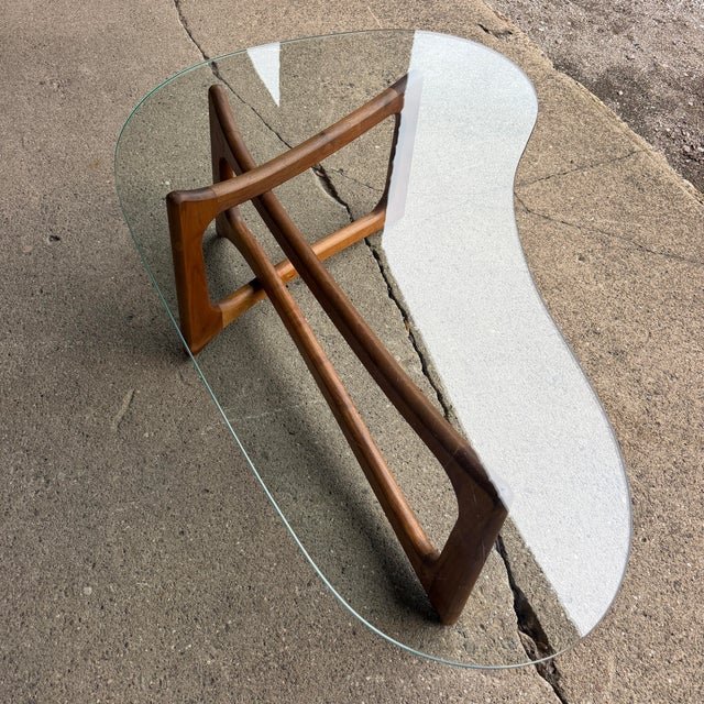 Adrian Pearsall for Craft Associates Curved Coffee Table Glass and Walnut For Sale - Image 9 of 12