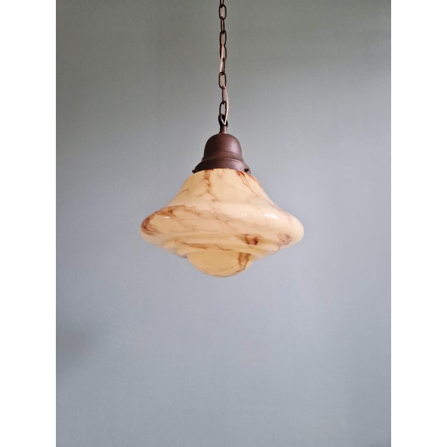 Art Deco Pendant Light in Marbled Opaline Glass from Scailmont Glassworks, Belgium, 1920s-1930s For Sale - Image 3 of 15