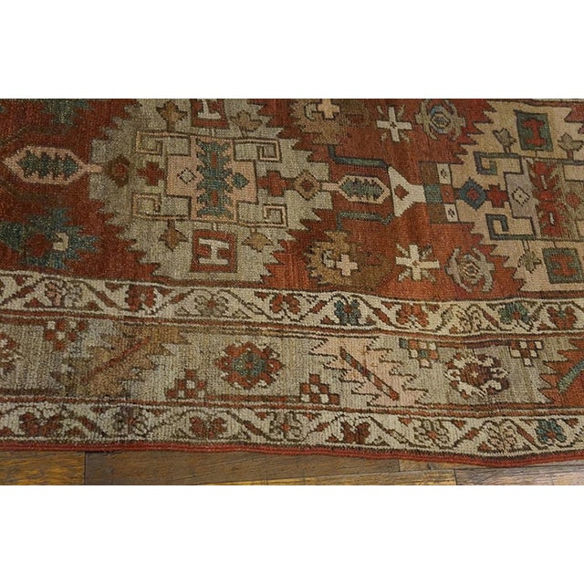 1890s Red Rust Rustic Geometric Antique n.w. Persian Serapi Rug 3'2" X 13'10" Handknotted Wool Carpet For Sale - Image 4 of 5