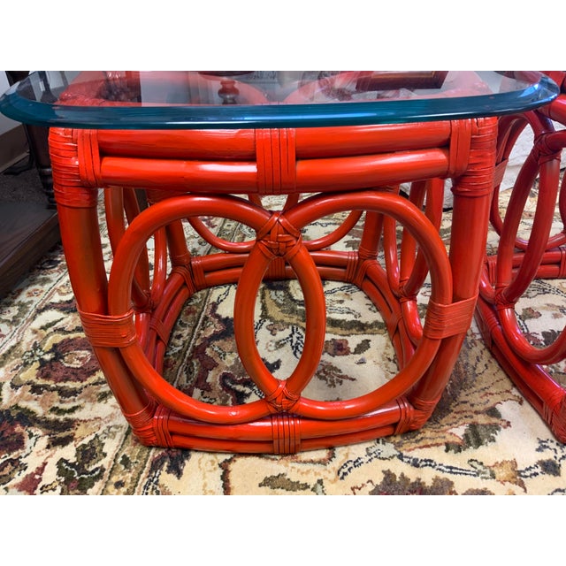 Mid 20th Century Mid 20th Century Rattan Side Tables With Glass Top For Sale - Image 5 of 10