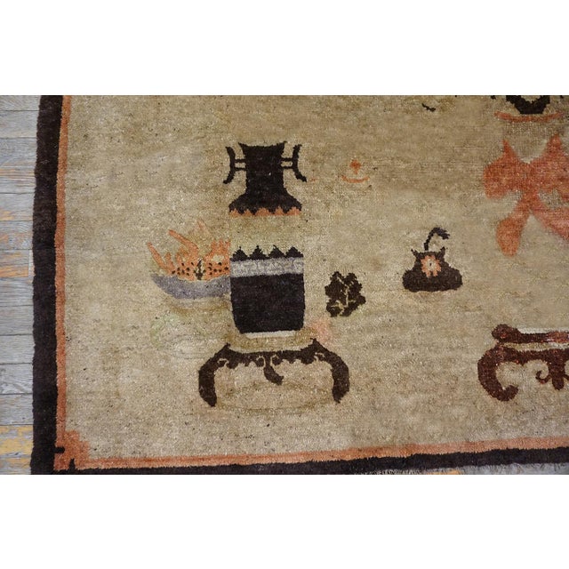 1920s Pretty Camel Background With Figurative-Floral Pattern Antique Chinese Baotou Scholars Rug For Sale - Image 5 of 7