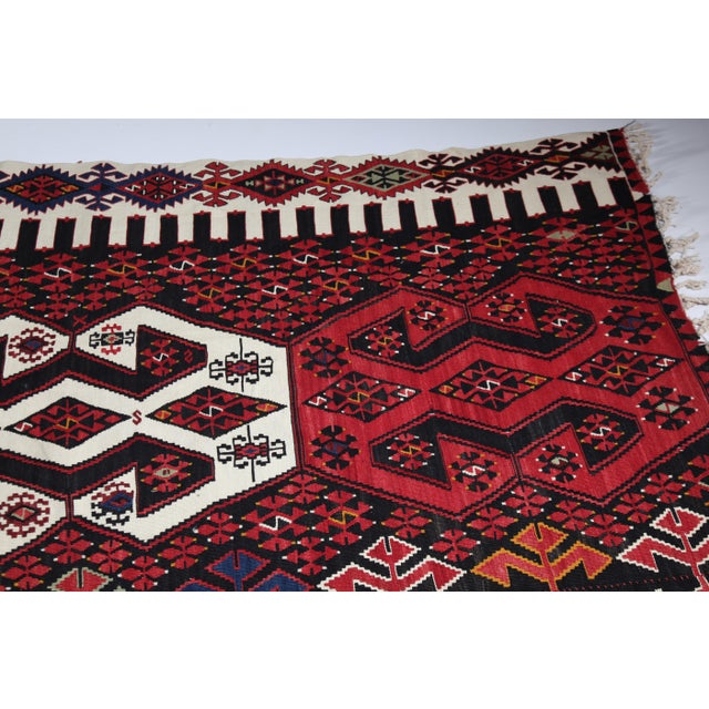 1940s Authentic Tribal Handwoven Kilim for Floor – Family Made Stitched Together - 6' 5'' X 13' 11'' For Sale - Image 9 of 14