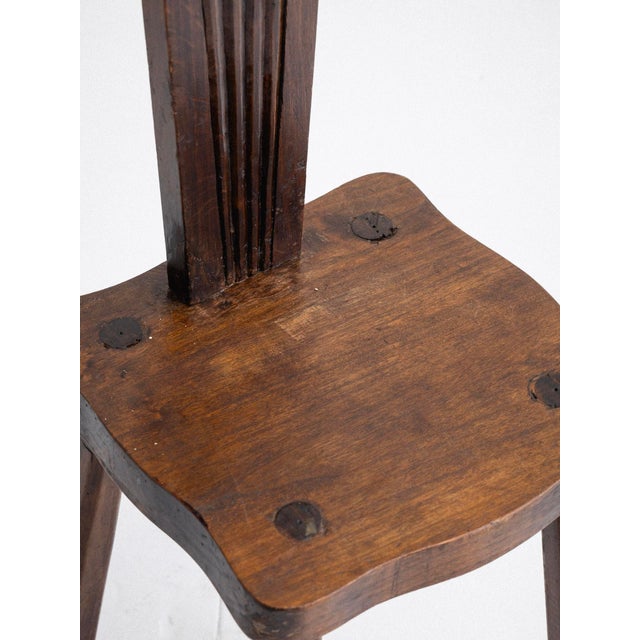 Brown French Brutalist Carved “Sun Face” Stool, France, Circa 1950s For Sale - Image 8 of 11