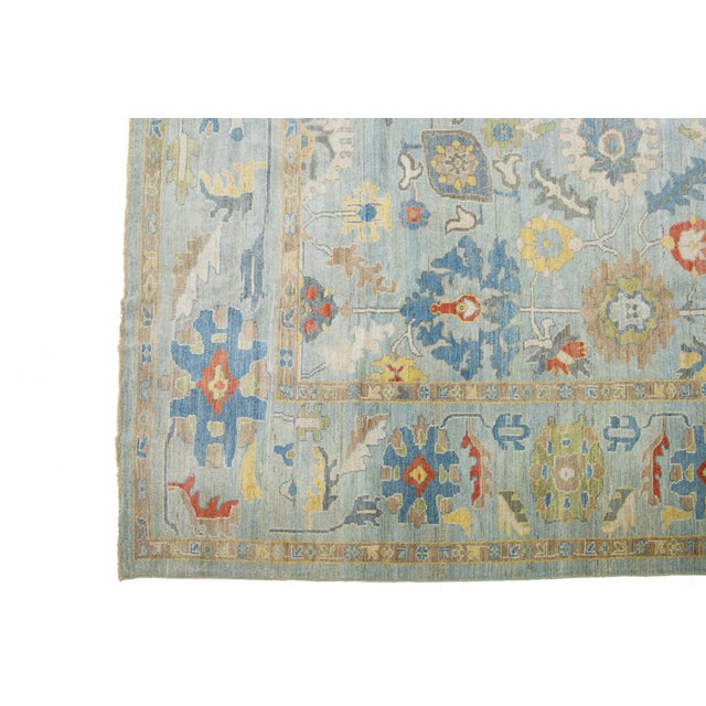 Modern Sultanabad Wool Rug Blue Handmade Floral Motif For Sale - Image 4 of 8