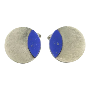 Modernist German Lapis Lazuli Sterling Silver Round Cufflinks - 2 Pieces