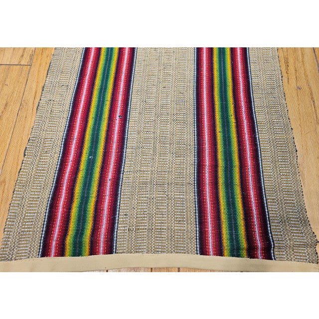 Vintage American Rag Runner, Handwoven Stripe Pattern, Tan, Green & Magenta, 3x13 For Sale In Chicago - Image 6 of 12