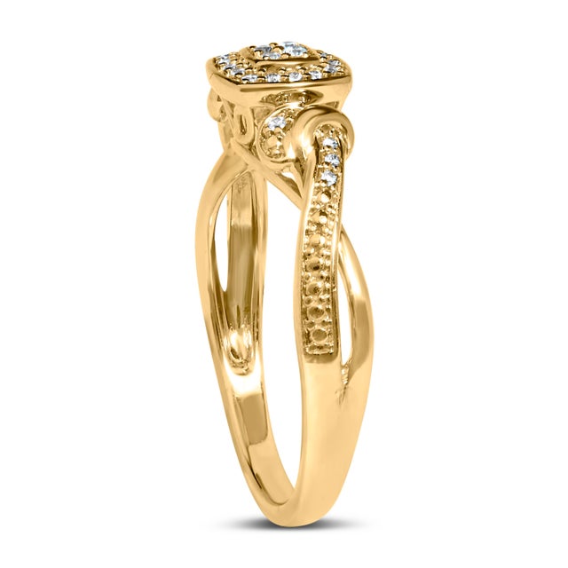 14K Yellow Gold Plated .925 Sterling Silver 1/10 Cttw Round-Cut Diamond Composite Halo Engagement Ring (I-J Color, I3 Clarity)- Size 8 For Sale - Image 4 of 7