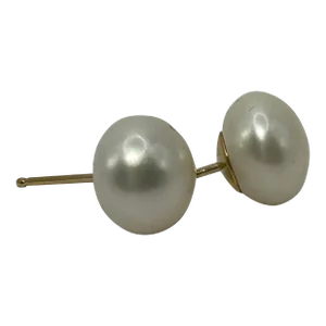 14k Button Cultured Pearl Studs Earrings - 2 Pieces
