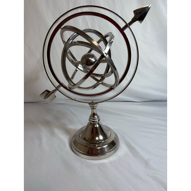 Metal Mid=Century Rotating Nicol Armillary With Arrow and Small Center Globe For Sale - Image 7 of 7