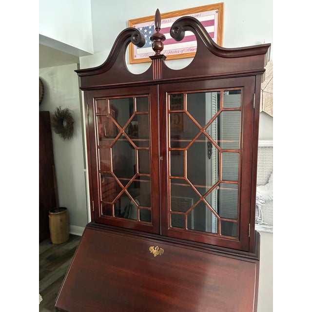 Chippendale Mahogany Secretary, Serpentine Front, Maddox Reproductions Jamestown Ny 1950s For Sale - Image 3 of 12