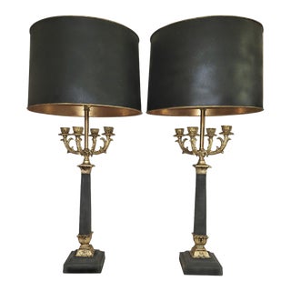 Mid 19th Century Charles X Doré Parcel Gilt Candelabras Converted to Lamps, a Pair For Sale