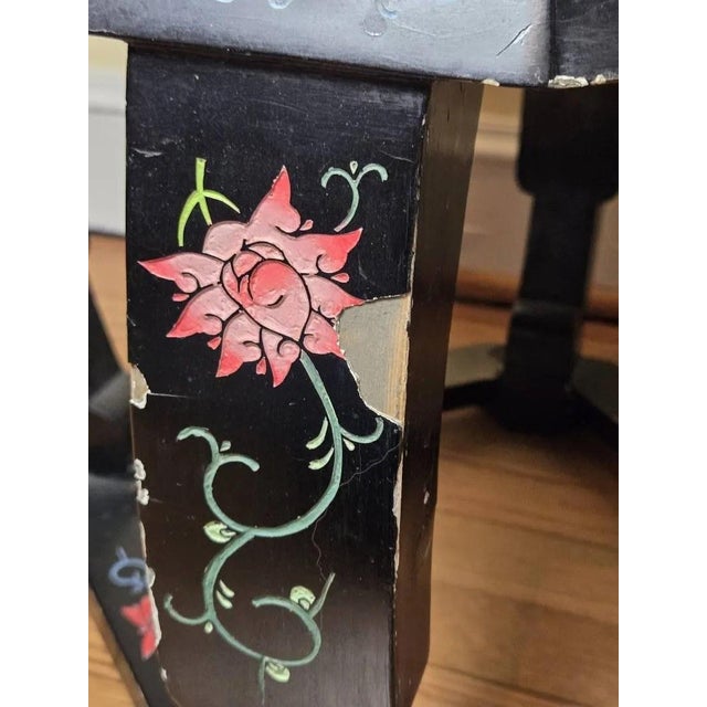 Wood Pair of Vintage Chinese Black Lacquer Hand-Painted Stools or Side Tables For Sale - Image 7 of 12