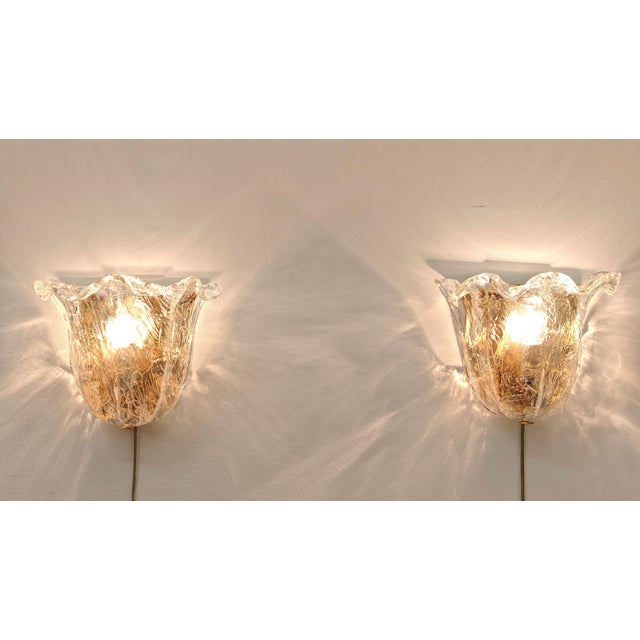 Vintage Italian Wall Lamps in Murano Glass and Gold Metal from La Murrina, 1980s, Set of 2 For Sale - Image 4 of 11