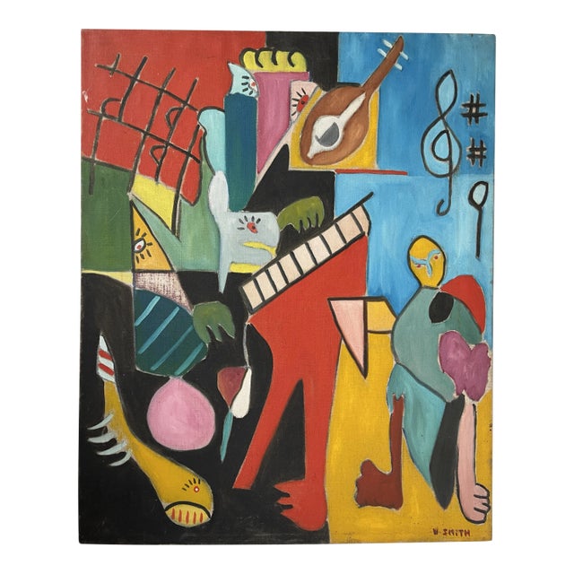 1950s Postmodern Style Abstract Oil Painting For Sale