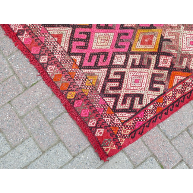Mid 20th Century Mid 20th Century 60s Vintage Handmade Turkish Pink Kilim Jejim Boho Area Rug For Sale - Image 5 of 11