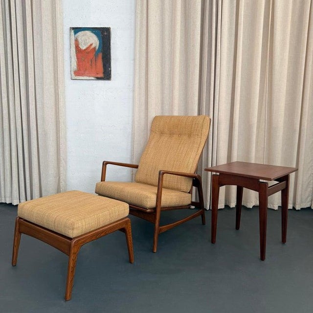 Selig 1960s Danish Modern Oak Reclining Lounge Chair Ottoman Set by Ib Kofod-Larsen For Sale - Image 4 of 11