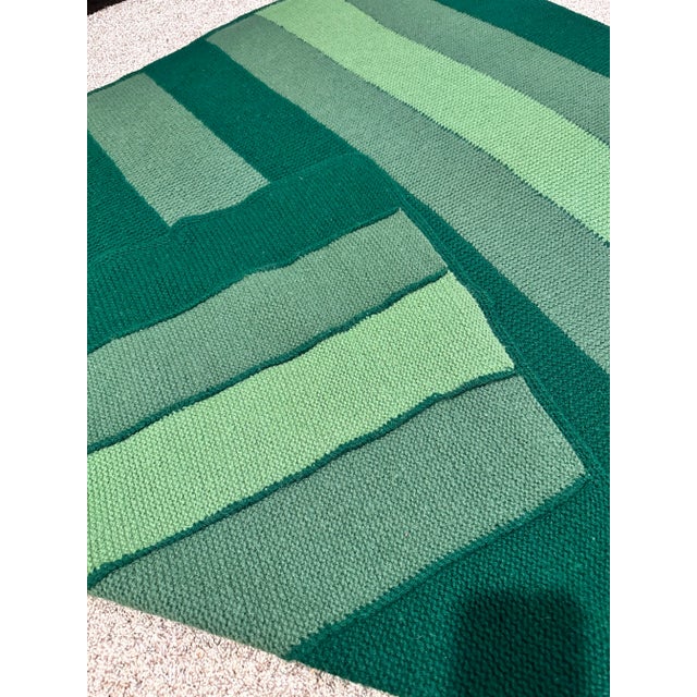 Green Vintage Mid-20th Century Green Hand Knit Wool Blend Throw For Sale - Image 8 of 8