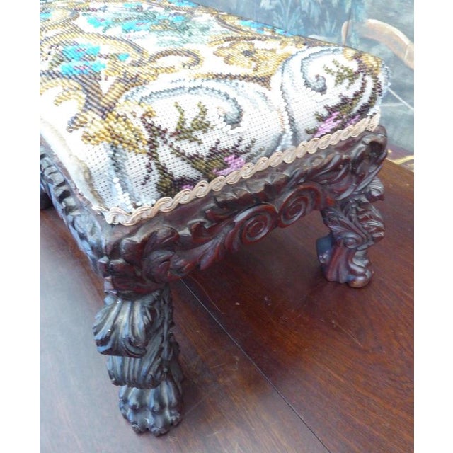Beige Antique Victorian Beadwork Upholstered Stool, 1860 For Sale - Image 8 of 17