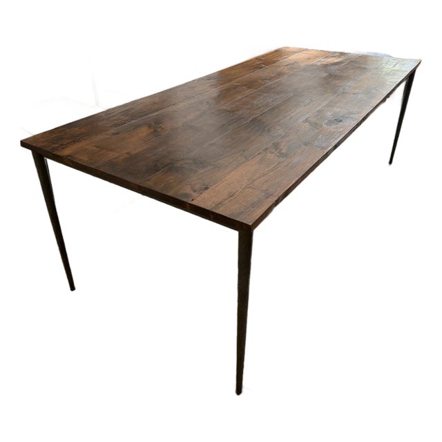 91” Custom Solid Alder Dining Table With Hand-Forged Iron Tapered Legs | Elegant Rustic European For Sale