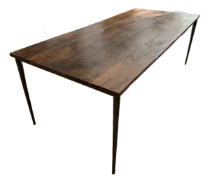 91” Custom Solid Alder Dining Table With Hand-Forged Iron Tapered Legs | Elegant Rustic European