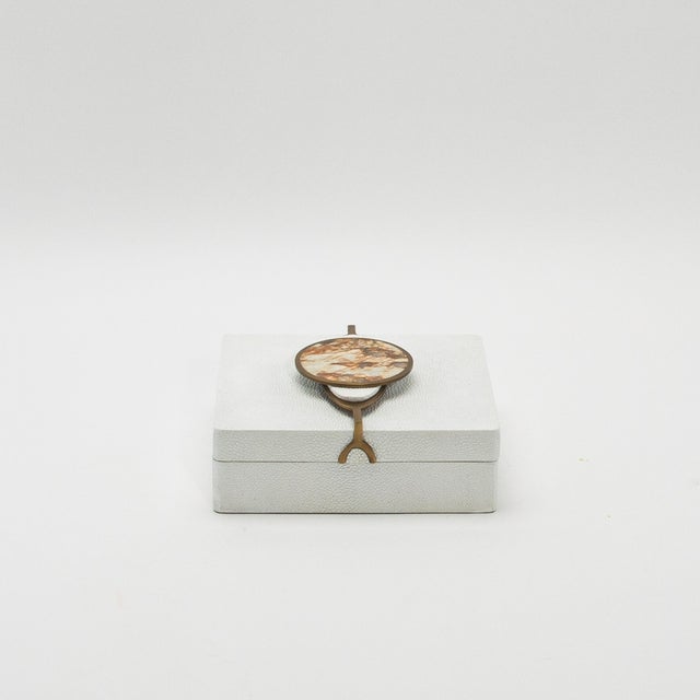 Metal Set of 2 Boxes in Shagreen With Semi-Precious Stone and Brass by Kifu Paris For Sale - Image 7 of 8