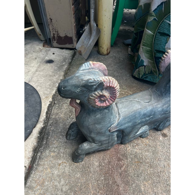Double Sided Wooden Ram Sculpture For Sale - Image 4 of 5