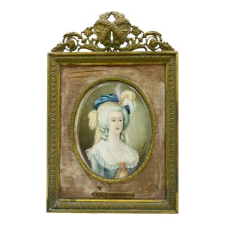 Antique Marie Antoinette Miniature Portrait by Gerard French Gilt Framed Signed For Sale