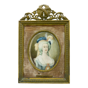 Antique Marie Antoinette Miniature Portrait by Gerard French Gilt Framed Signed