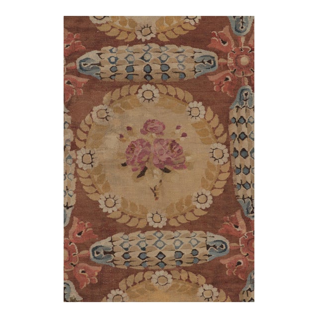 Antique 19th Century Aubusson Square Rug With Bold Floral Medallion - Rug & Kilim For Sale