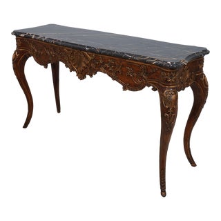 Henredon French Louis XIV Ornately Carved Marble Top Sofa Table For Sale