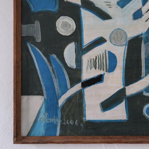 Contemporary Uldis Rēdelis, Items: Blue Abstract Composition, 2006, Acrylic Painting For Sale - Image 3 of 11