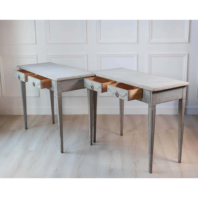 Pair of 19th Century Swedish Gustavian Painted Console Tables For Sale - Image 14 of 14