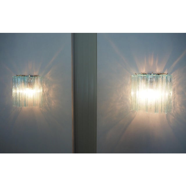 Pair of Murano Glasses Tube Wall Sconces 5 Blue Glass Tubes, Handmade in Murano For Sale - Image 10 of 11