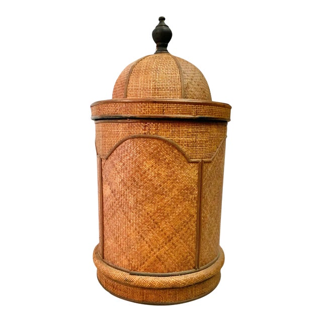 Late 20th Century Vintage Large Storage Basket Wood With Handmade Woven Coat Eastern Style For Sale