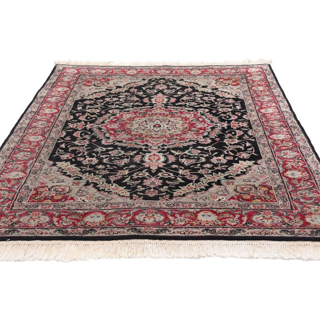 Chinese Vintage Chinese Tabriz Wool & Silk Rug - 04'00 X 05'09 For Sale - Image 3 of 9