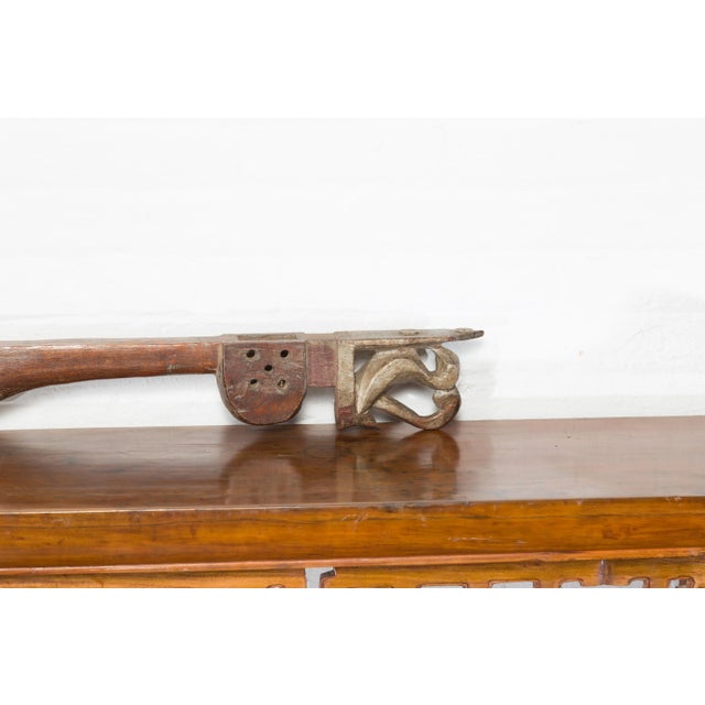 Antique Indian Wooden Hanging Ladle with Rustic Patina and Scrolling Motifs For Sale In New York - Image 6 of 11