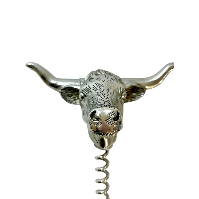 Late 20th Century Vintage Pewter Longhorn Bull Head Bottle Opener | Western Barware For Sale - Image 5 of 7