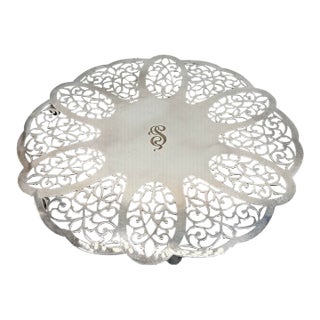 Vintage International Silver Co. Pierced Silverplate Footed Trivet With Monogram For Sale