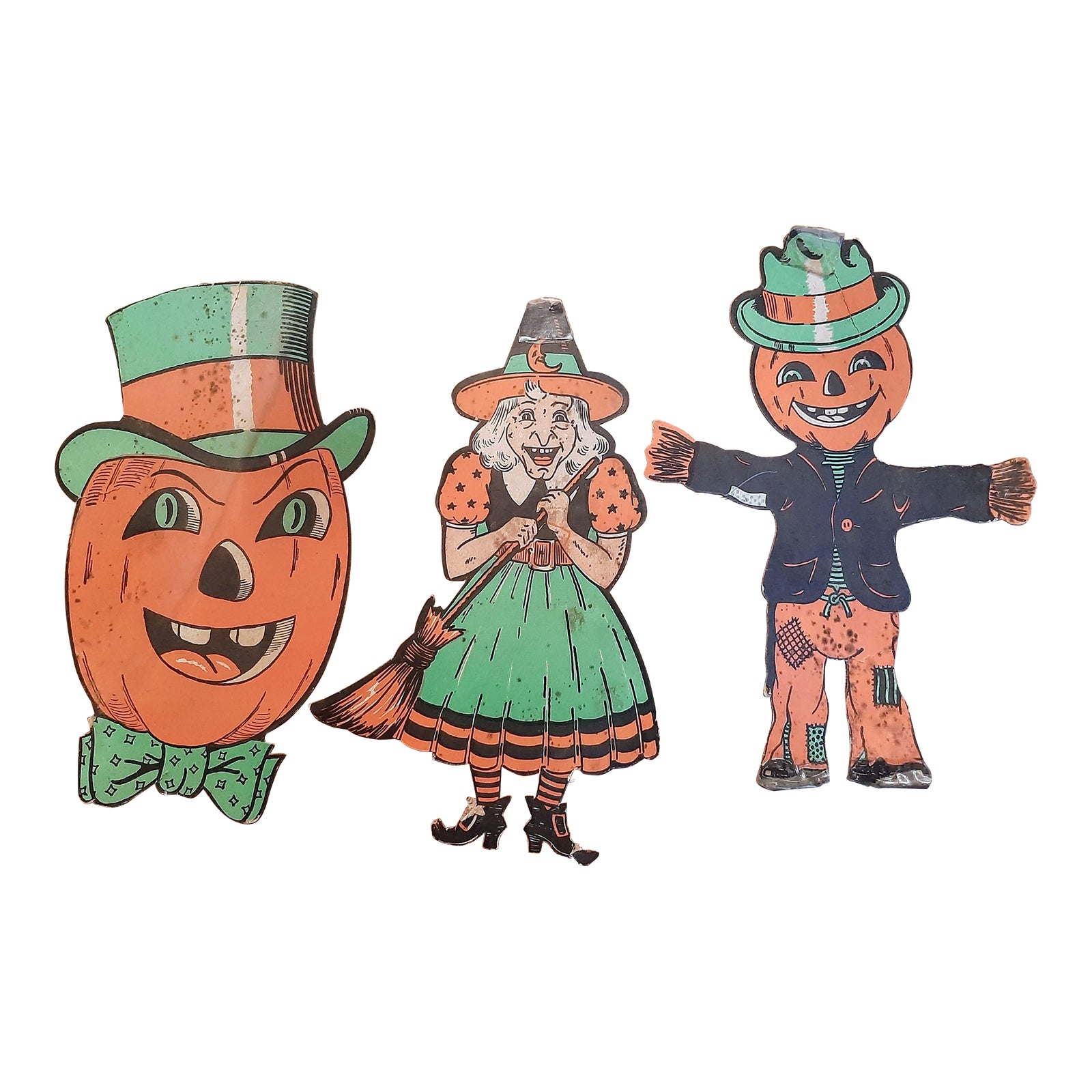 Vintage Halloween Witch Scarecrow Jack O Lantern Die Cut | Chairish