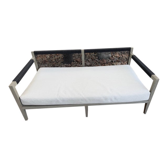 Four Hands Outdoor Loveseat in Stone Grey Fabric – Excellent Condition For Sale